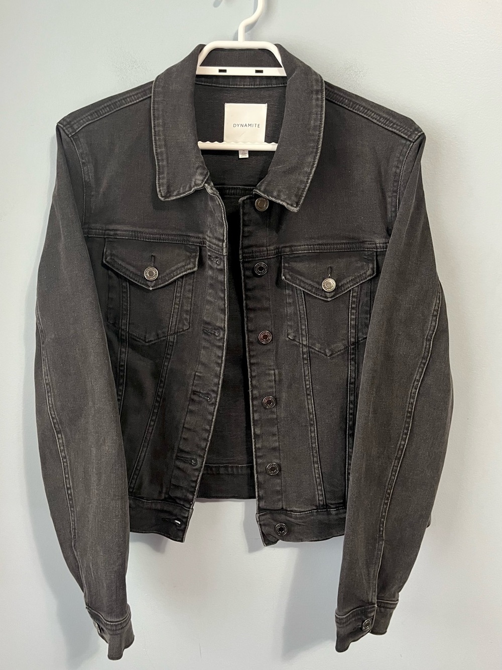 Dynamite Cotton Washed Black Denim Edgy Moto Trucker Jacket Size M